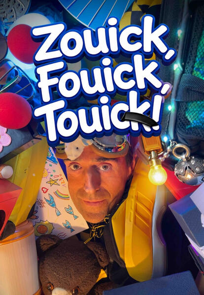 Affiche promotionnelle pour le spectacle de Monsieur Fred Zouick, Fouick, Touick avec toute l'imagination et les émotions de couleurs de Noël avec les enfants pour les arbres de Noël des entreprises