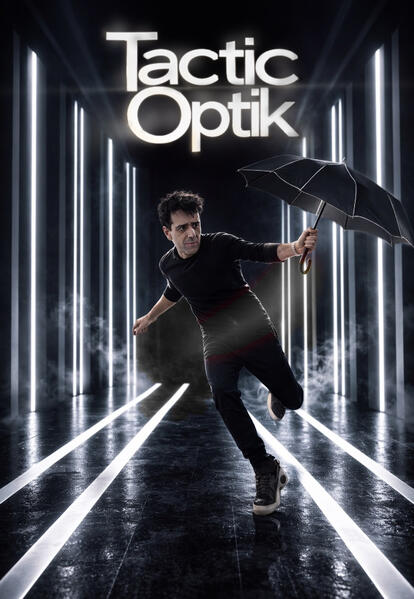 Affiche du spectacle dde Monsieur Fred avec ses illusions d'optique et son univers en noir et blanc