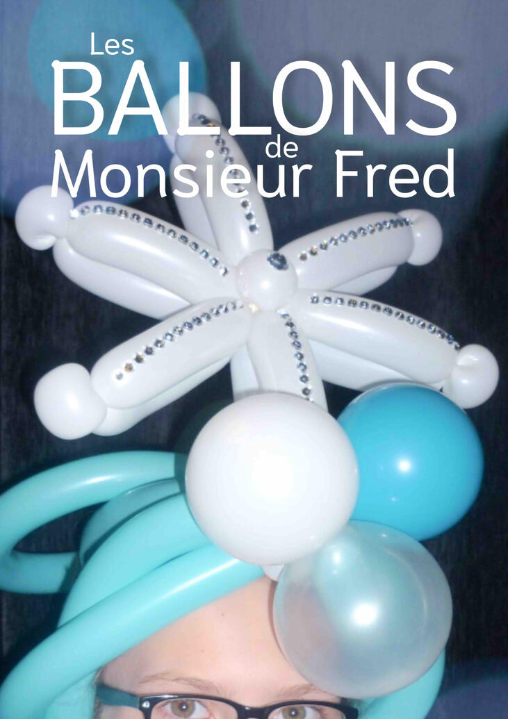 Affiche colorée annonçant un spectacle de sculpture sur ballons de Noël pour enfants.