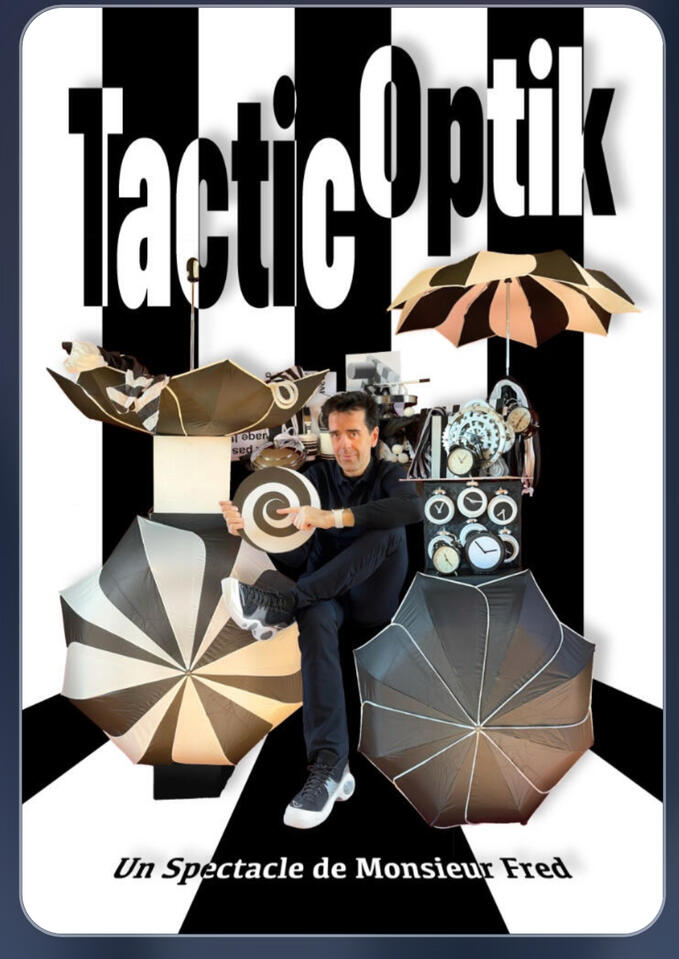 Affiche colorée d’un spectacle de magie et d’illusions d’optique pour enfants et familles pour les périodes festives de fin d'années