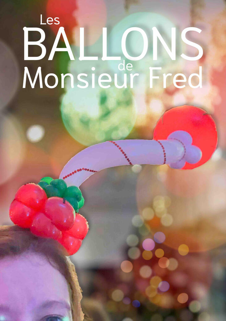Affiche d’événement mettant en avant la sculpture sur ballons lors d’une fête tout public pendant les vacances de Noël.